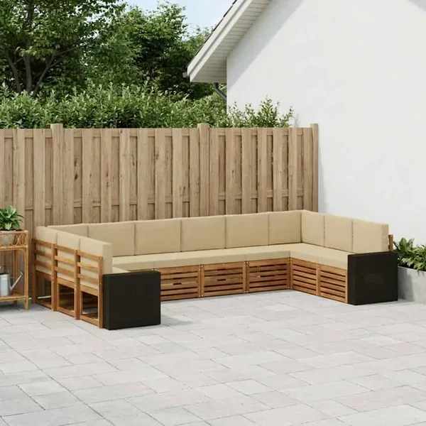 Ensemble de canapés d'extérieur 10 pcs Naturel et Beige