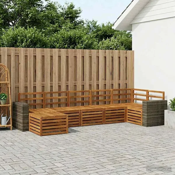 Ensemble de canapé d'angle 7 pcs Naturel Bois d'Acacia Massif