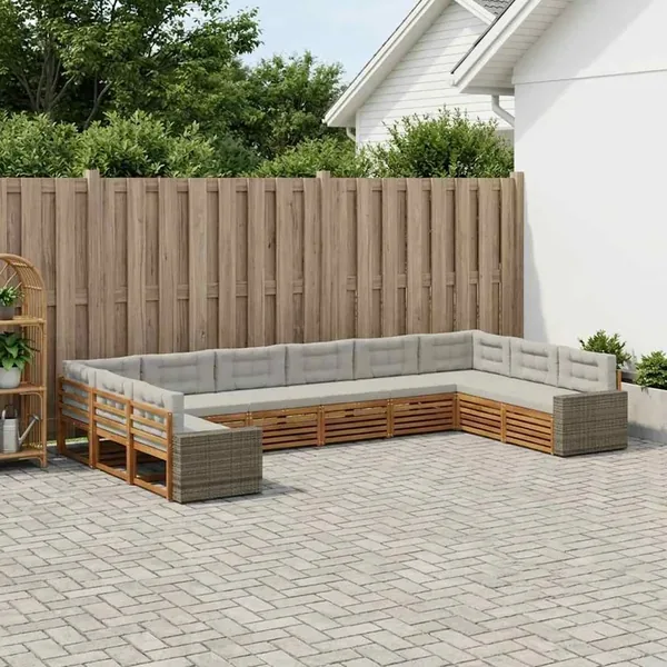 Ensembles de canapés avec coussin 10 pcs Bois d'Acacia Massif