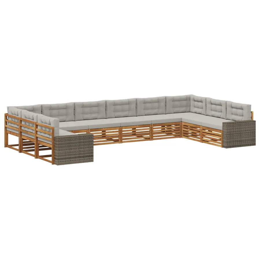 Ensembles de canapés avec coussin 10 pcs Bois d'Acacia Massif - 2
