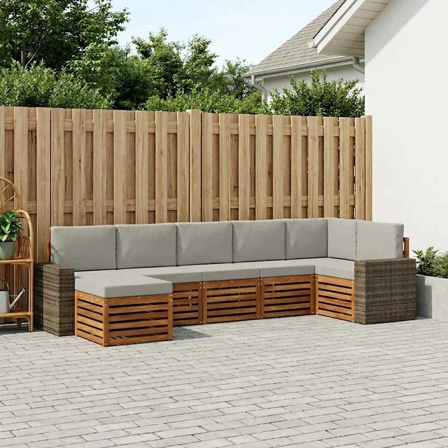 Ensemble de canapé d'angle 7 pcs Naturel et gris clair
