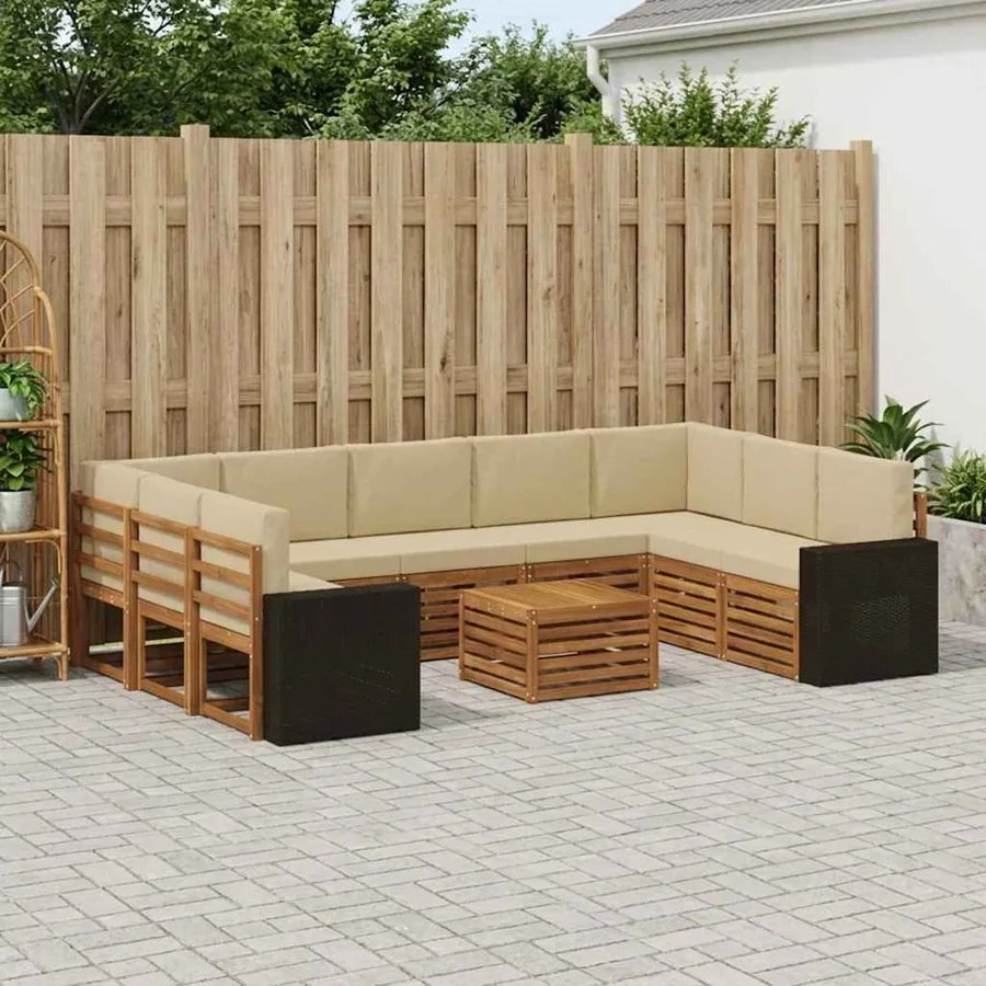 Ensembles de canapés avec coussin 10 pcs Naturel et Beige
