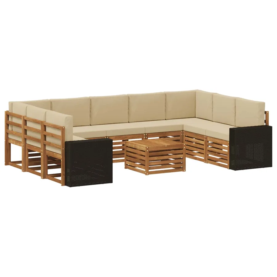 Ensembles de canapés avec coussin 10 pcs Naturel et Beige - 2