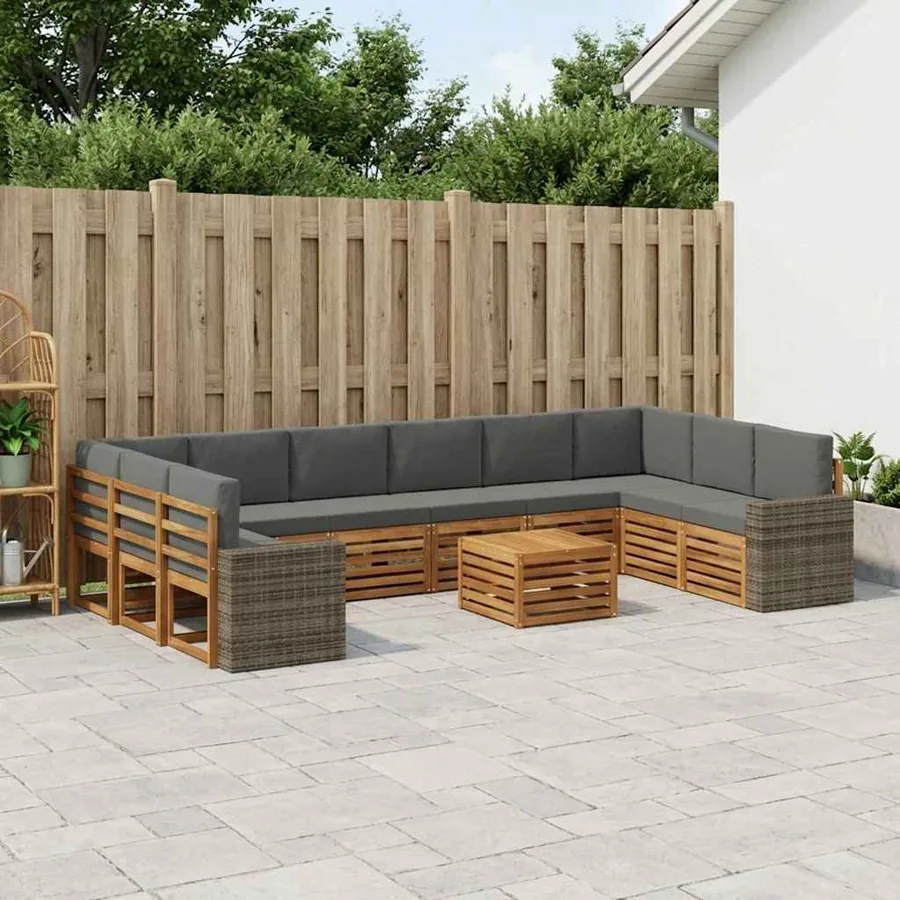 Ensemble de canapés d'extérieur 11 pcs Naturel et Anthracite