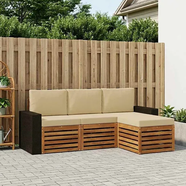Ensemble de canapés d'extérieur 4 pcs Naturel et Beige
