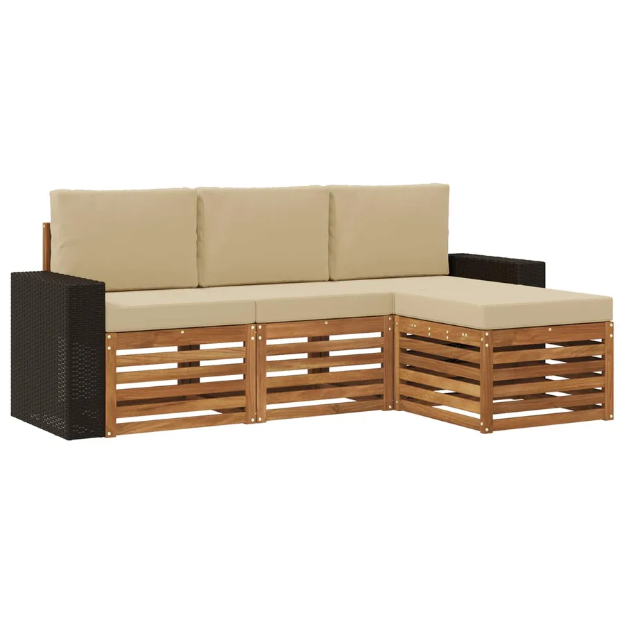 Ensemble de canapés d'extérieur 4 pcs Naturel et Beige - 2
