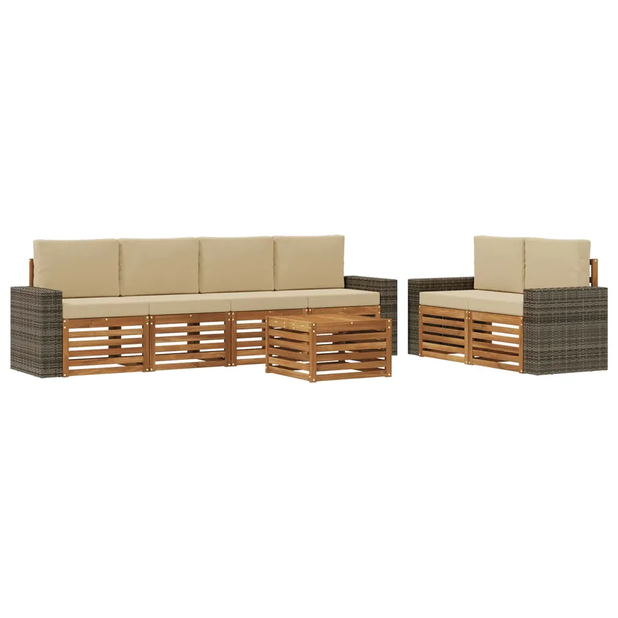 Ensemble de canapés d'extérieur 7 pcs Naturel et Beige - 2