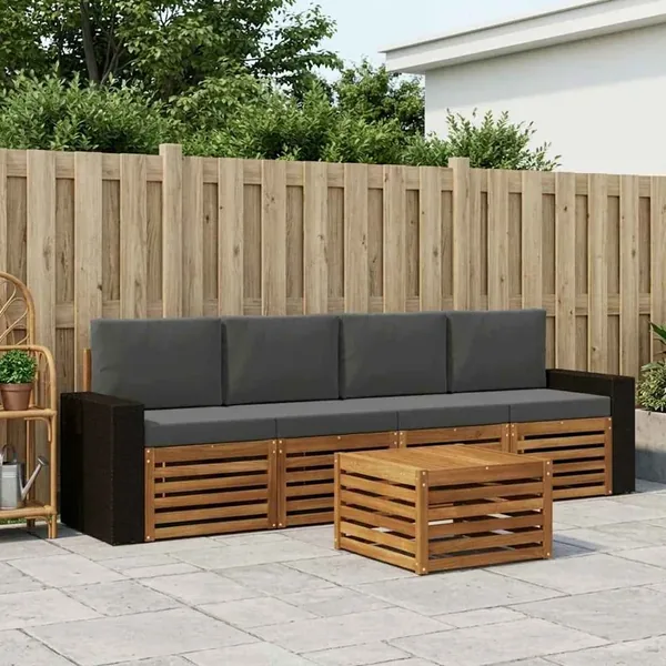 Ensemble de canapés d'extérieur 5 pcs Naturel et Anthracite