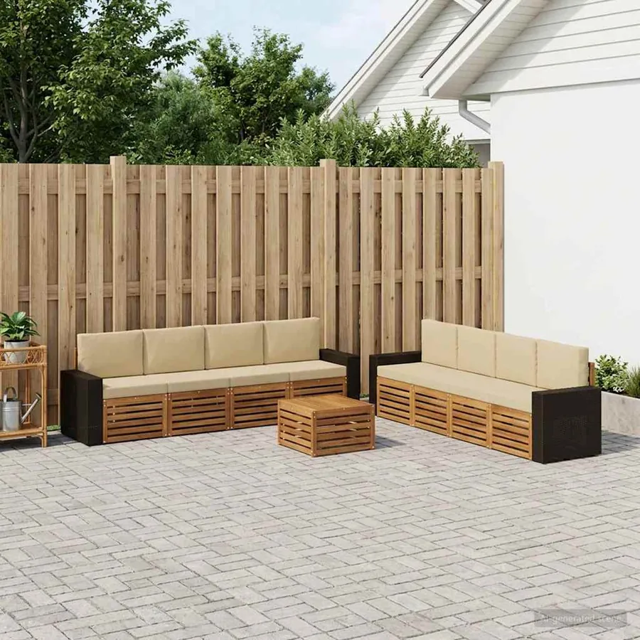 Ensembles de canapés avec coussin 9 pcs Bois d'Acacia Massif