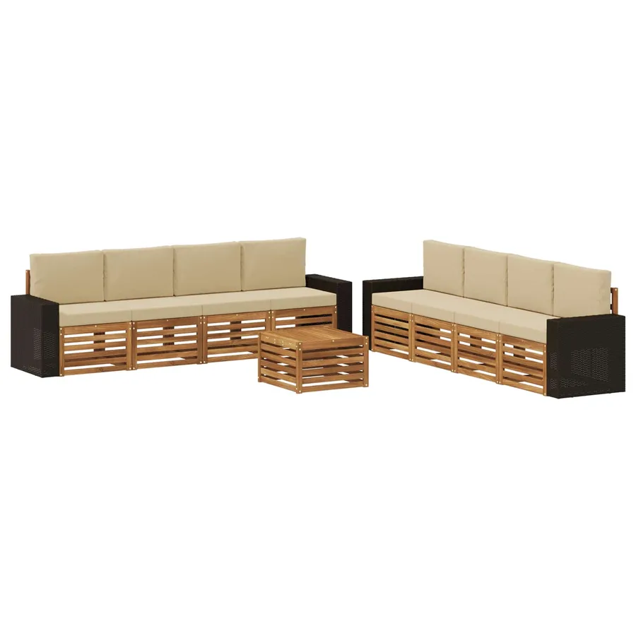 Ensembles de canapés avec coussin 9 pcs Bois d'Acacia Massif - 2