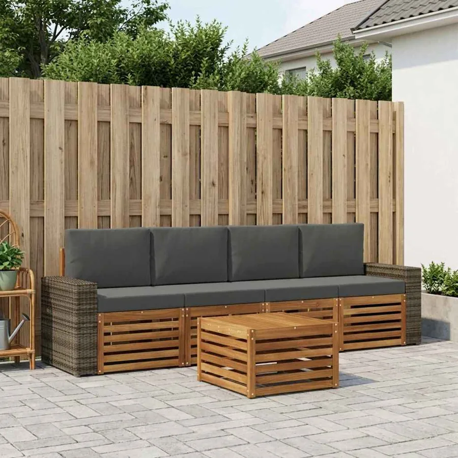 Ensemble de canapés d'extérieur 5 pcs Naturel et Anthracite