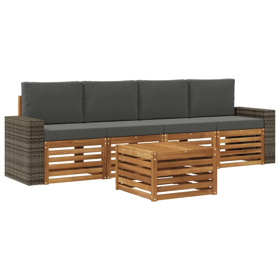 Ensemble de canapés d'extérieur 5 pcs Naturel et Anthracite - 2