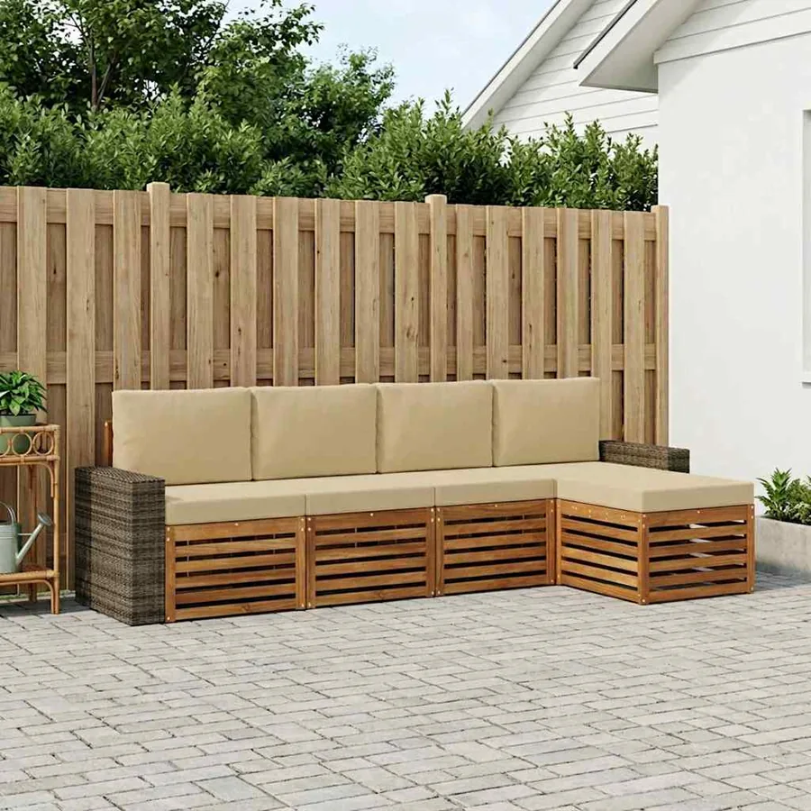Ensemble de canapés d'extérieur 5 pcs Naturel et Beige