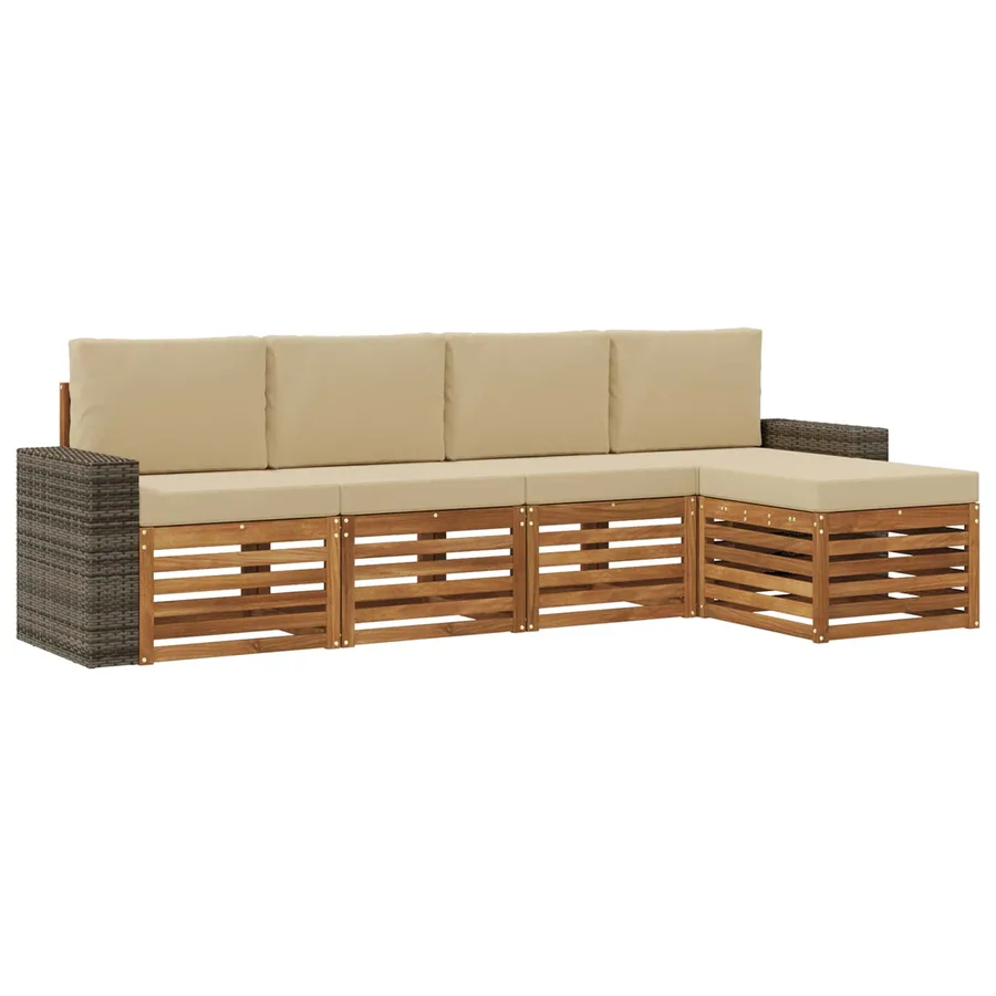 Ensemble de canapés d'extérieur 5 pcs Naturel et Beige - 2