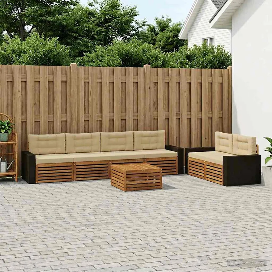 Ensemble de canapés d'extérieur 7 pcs Naturel et Beige