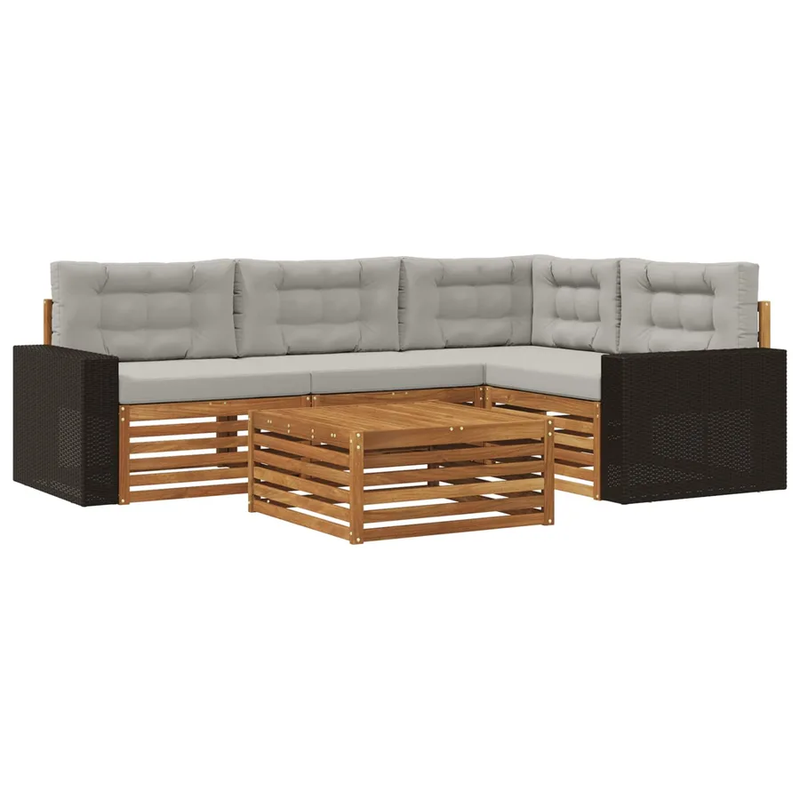 Ensemble de canapés d'extérieur 5 pcs Naturel et gris clair - 2