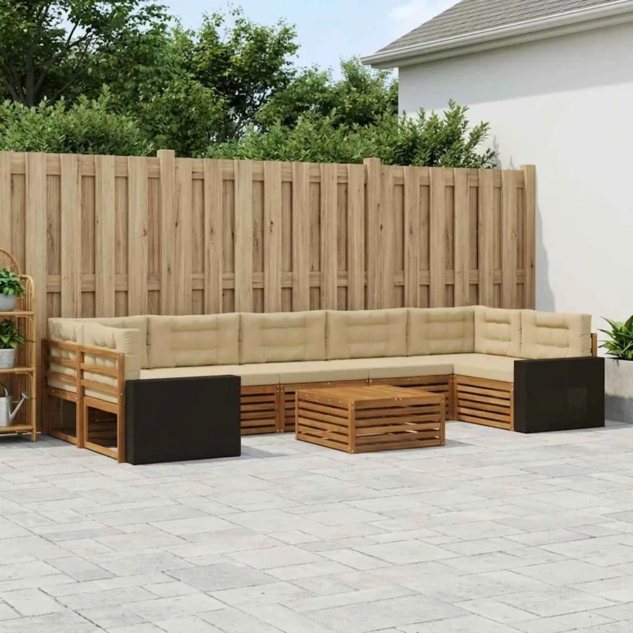 Ensemble de canapés d'extérieur 8 pcs Naturel et Beige