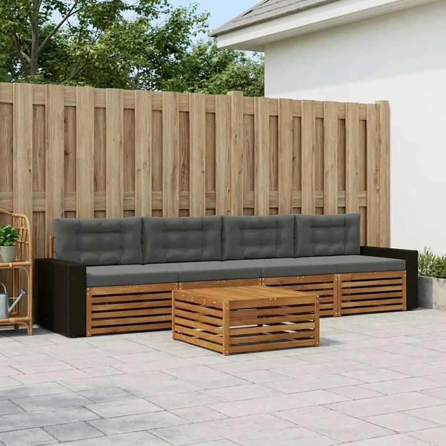 Ensemble de canapés d'extérieur 5 pcs Naturel et Anthracite