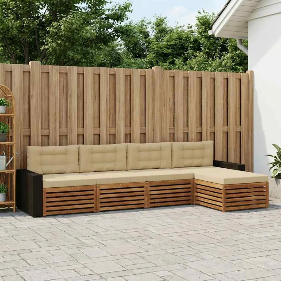 Ensemble de canapés d'extérieur 5 pcs Naturel et Beige