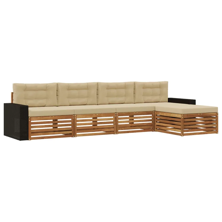 Ensemble de canapés d'extérieur 5 pcs Naturel et Beige - 2