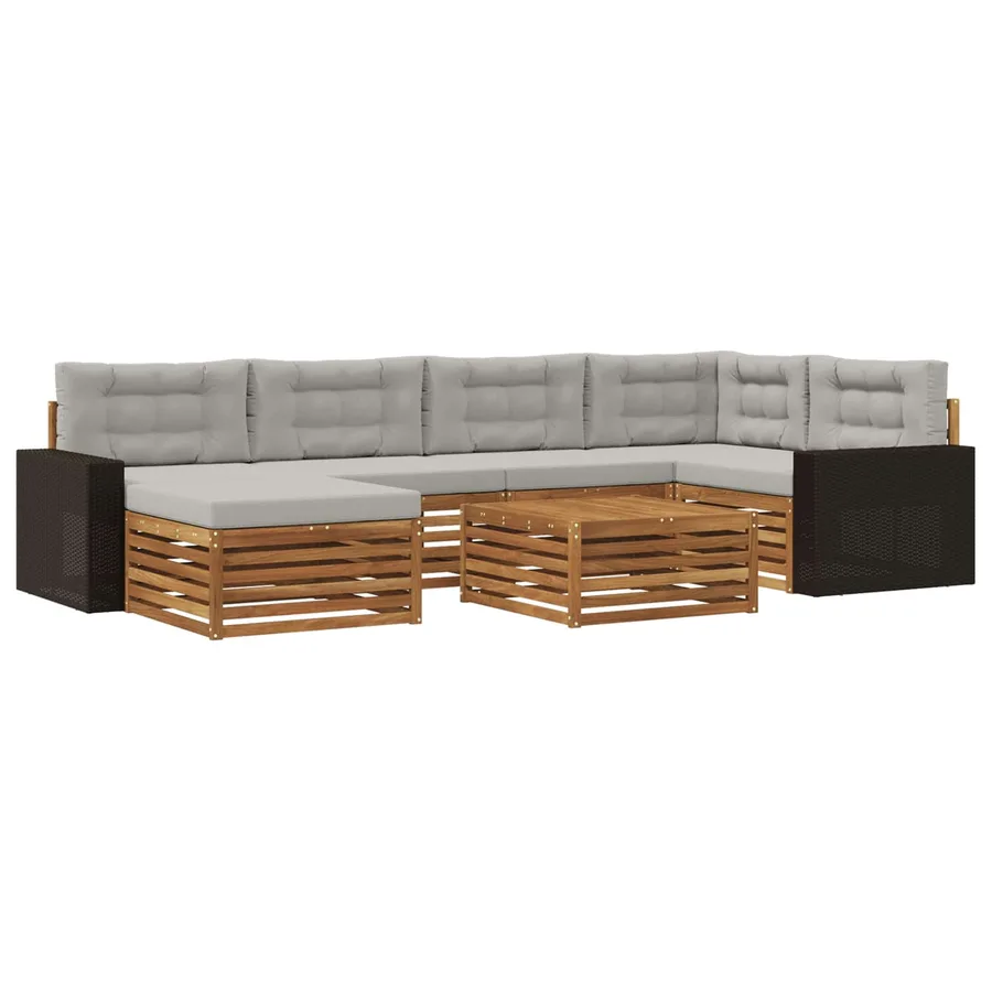 Ensemble de canapés d'extérieur 7 pcs Naturel et gris clair - 2