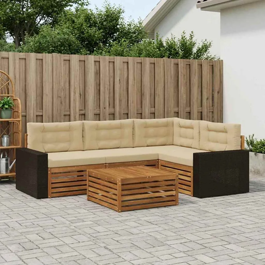 Ensemble de canapés d'extérieur 5 pcs Naturel et Beige