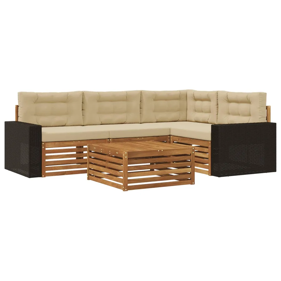 Ensemble de canapés d'extérieur 5 pcs Naturel et Beige - 2