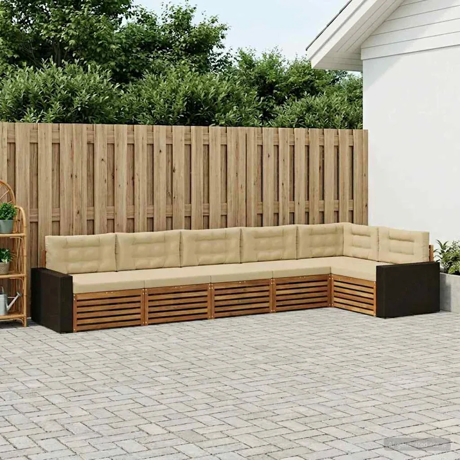 Ensemble de canapés d'extérieur 6 pcs Naturel et Beige