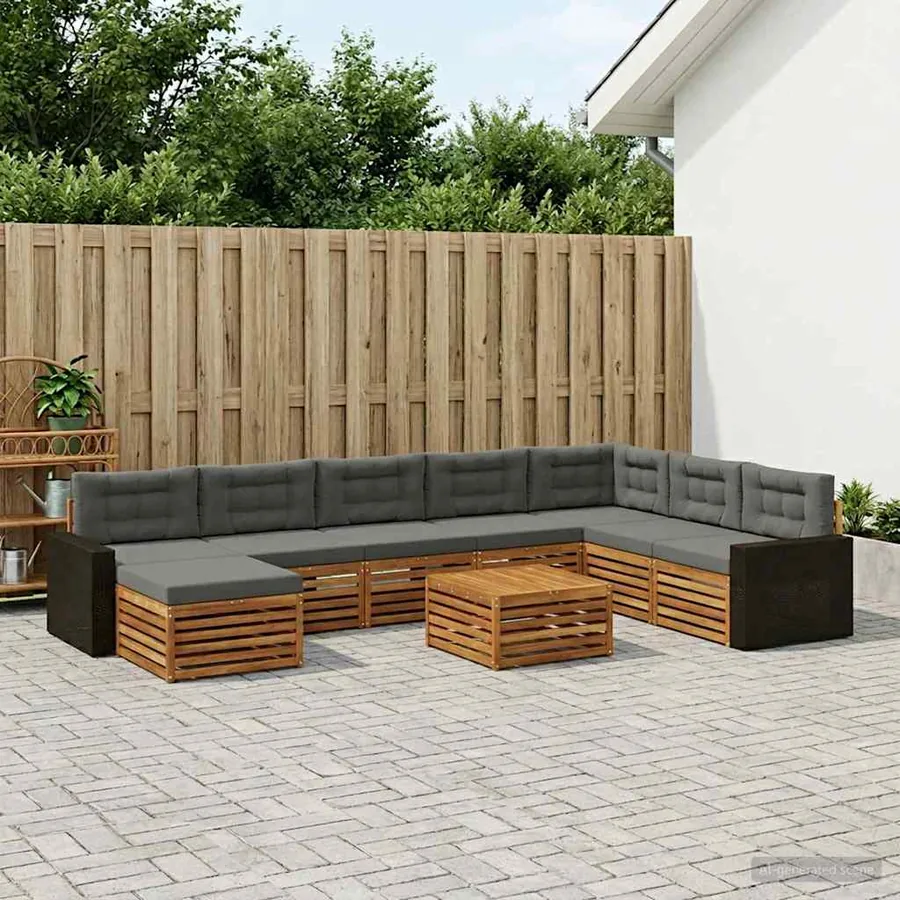Ensemble de canapés d'extérieur 9 pcs Naturel et Anthracite