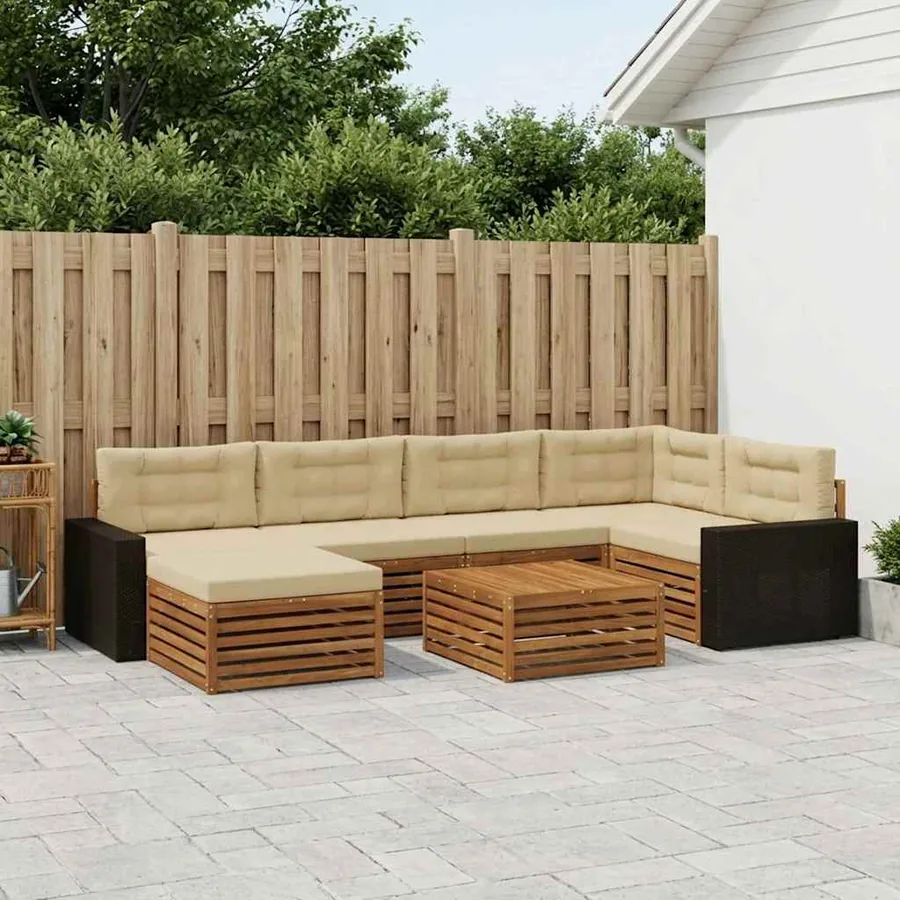 Ensemble de canapés d'extérieur 7 pcs Naturel et Beige