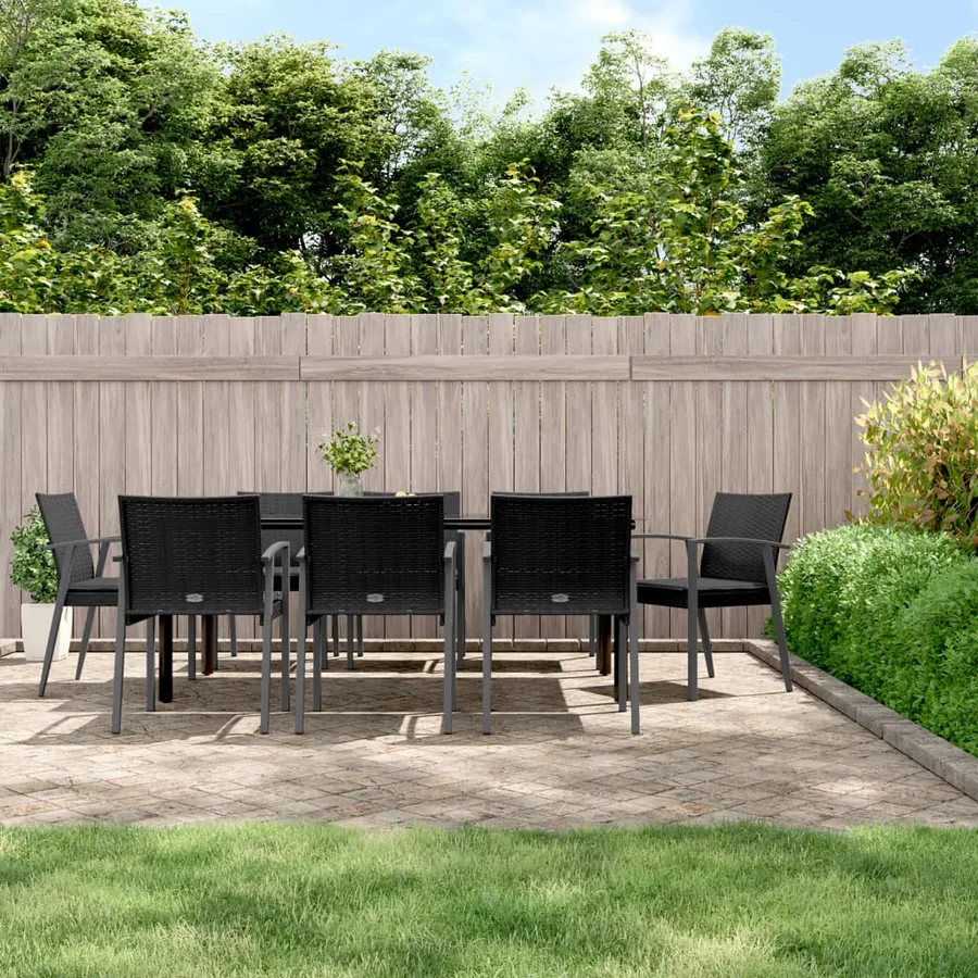 Ensemble à manger de jardin 9 pcs coussins résine tressée acier