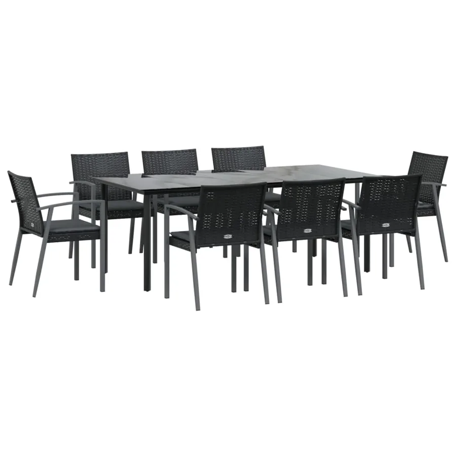 Ensemble à manger de jardin 9 pcs coussins résine tressée acier - 3