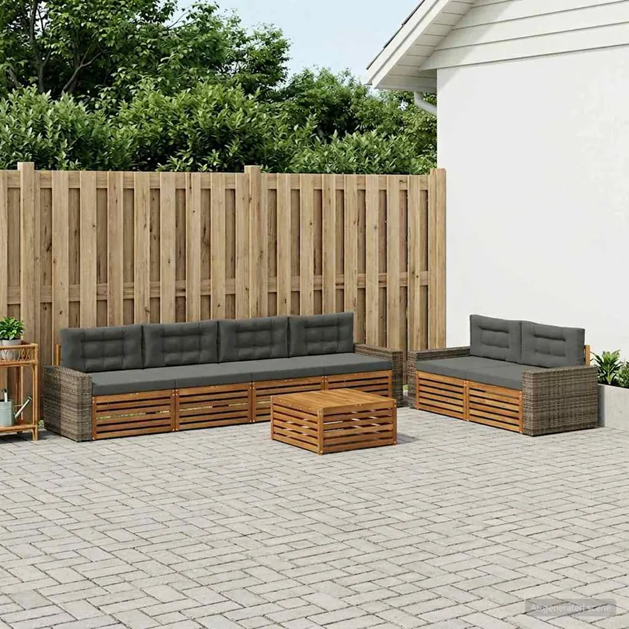 Ensemble de canapés d'extérieur 7 pcs Naturel et Anthracite