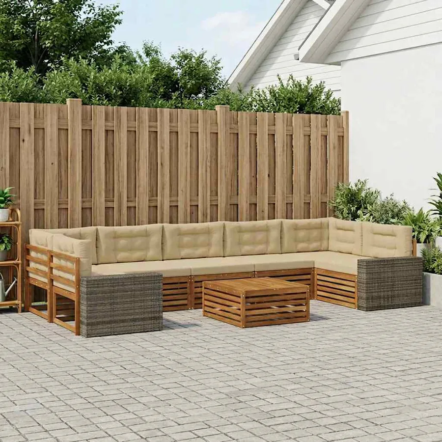Ensemble de canapés d'extérieur 8 pcs Naturel et Beige