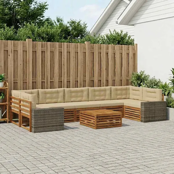 Ensemble de canapés d'extérieur 8 pcs Naturel et Beige