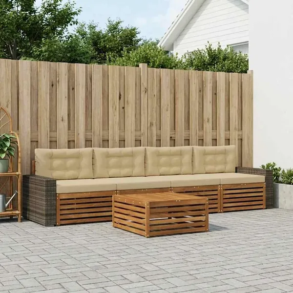 Ensemble de canapés d'extérieur 5 pcs Naturel et Beige