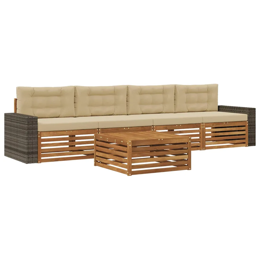 Ensemble de canapés d'extérieur 5 pcs Naturel et Beige - 2