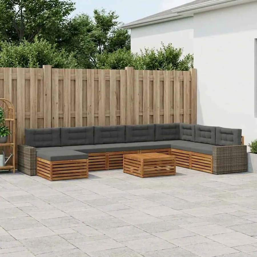 Ensemble de canapés d'extérieur 9 pcs Naturel et Anthracite