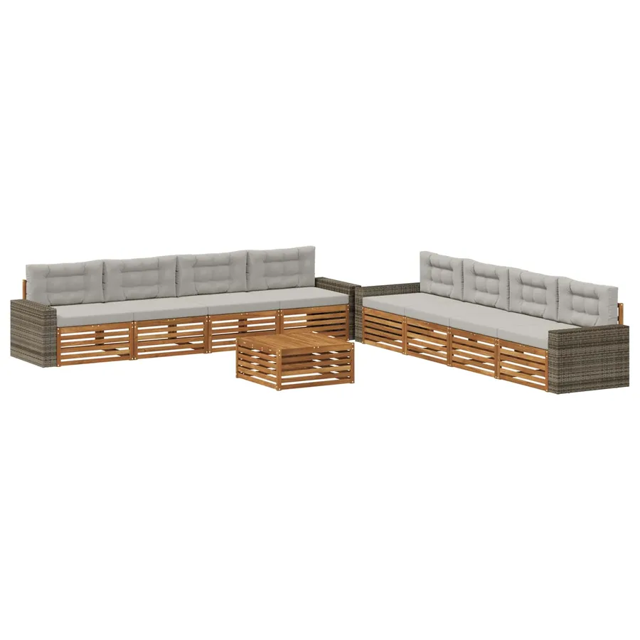 Ensemble de canapés d'extérieur 9 pcs Naturel et gris clair - 2
