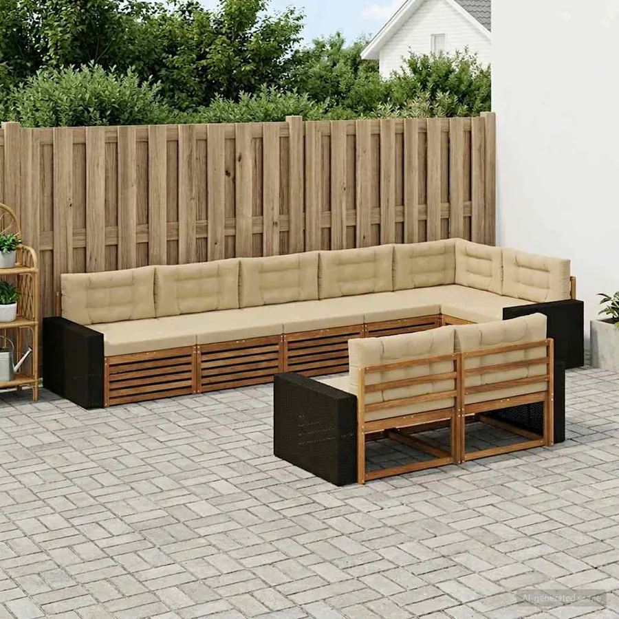 Ensemble de canapés d'extérieur 8 pcs Naturel et Beige