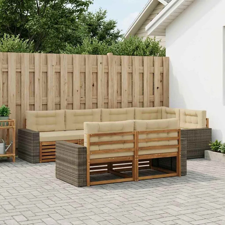 Ensemble de canapés d'extérieur 7 pcs Naturel et Beige