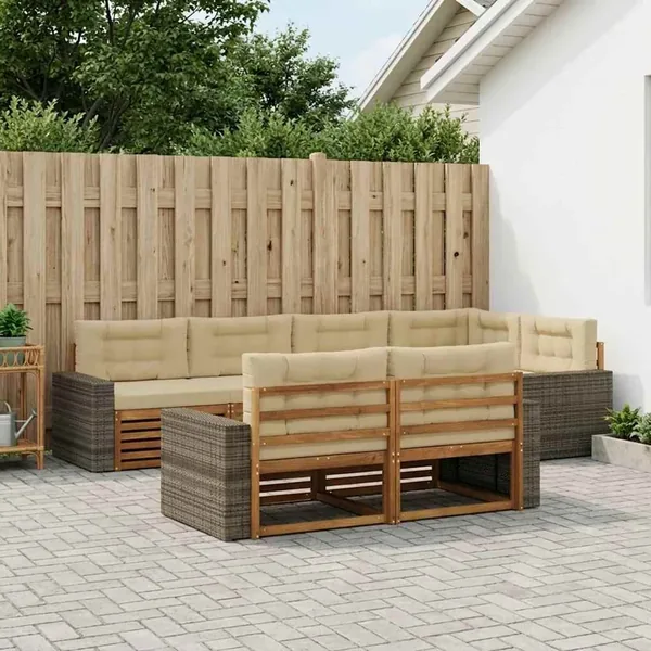 Ensemble de canapés d'extérieur 7 pcs Naturel et Beige