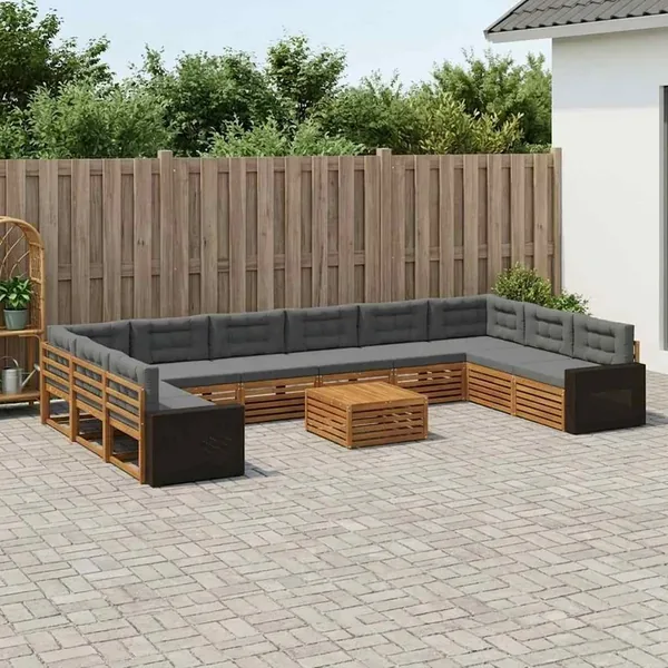 Ensembles de canapés avec coussin 11 pcs Bois d'Acacia Massif