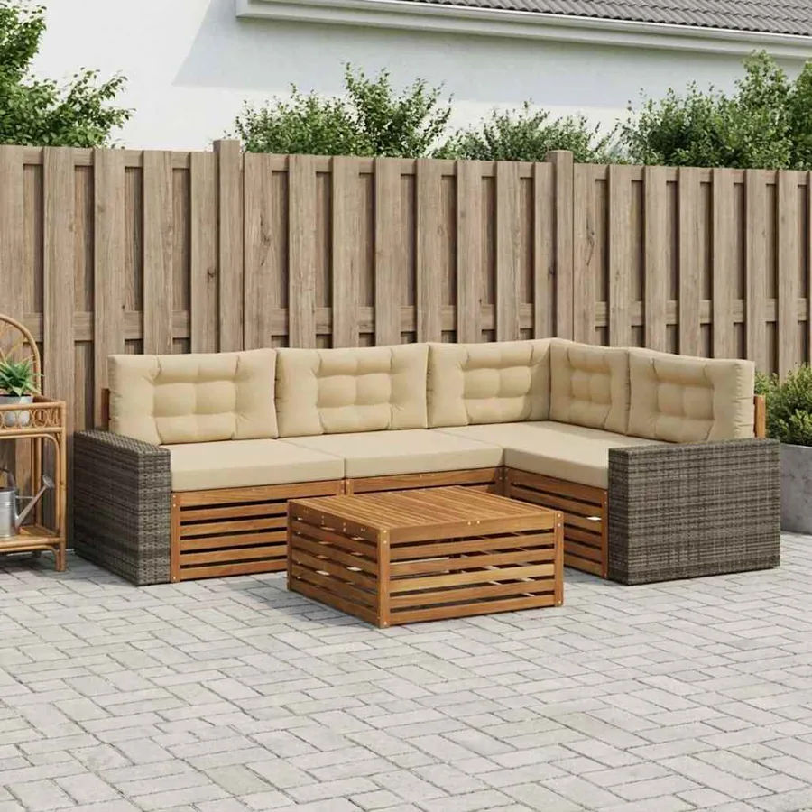 Ensemble de canapés d'extérieur 5 pcs Naturel et Beige