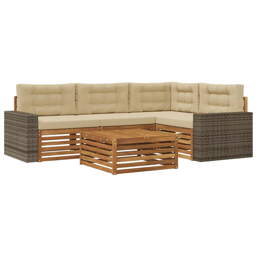 Ensemble de canapés d'extérieur 5 pcs Naturel et Beige - 2