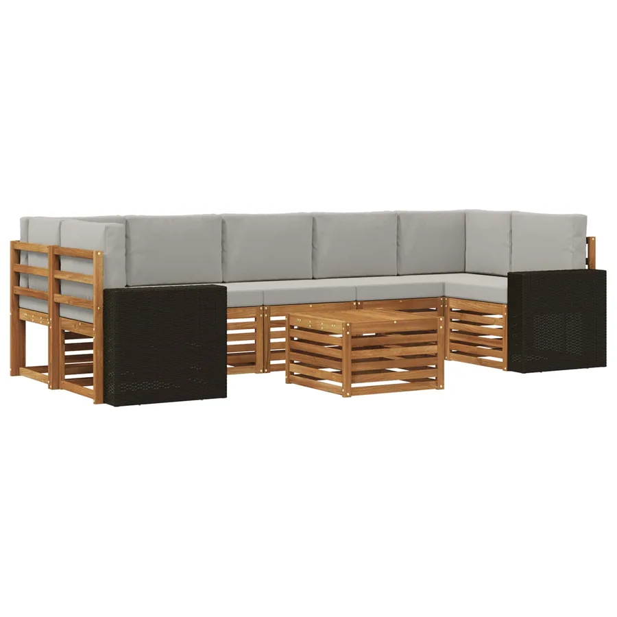 Ensemble de canapés d'extérieur 8 pcs Naturel et gris clair - 2