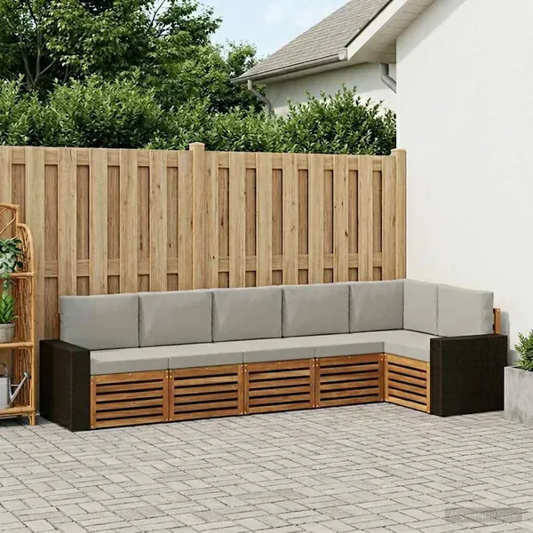 Ensemble de canapé d'angle 6 pcs Naturel et gris clair