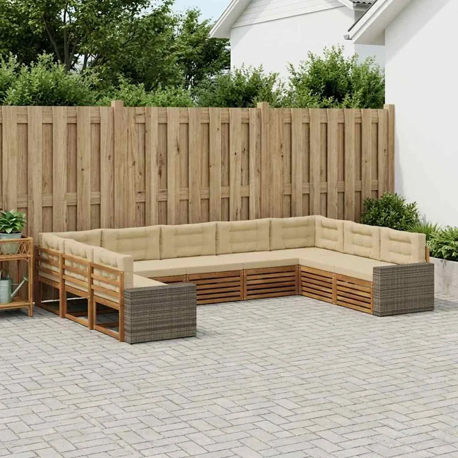 Ensemble de canapés d'extérieur 9 pcs Naturel et Beige