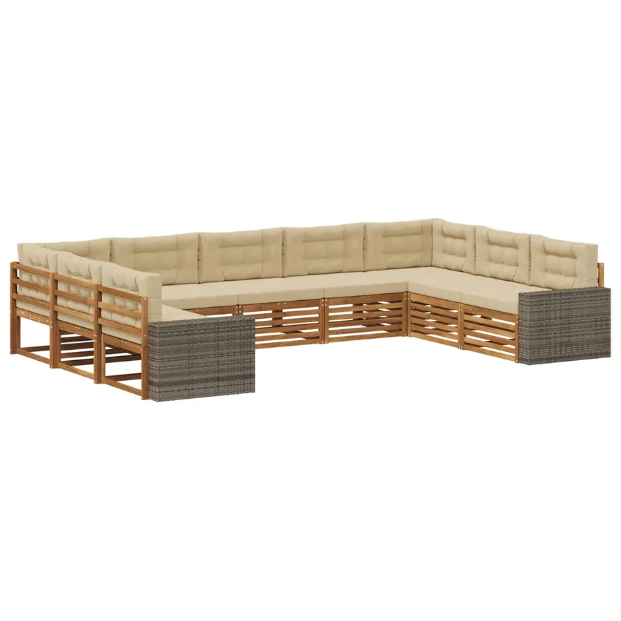 Ensemble de canapés d'extérieur 9 pcs Naturel et Beige - 2
