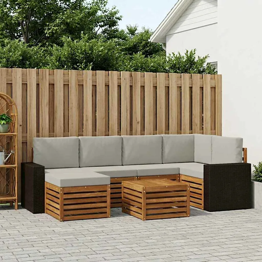 Ensemble de canapé d'angle 7 pcs Naturel et gris clair
